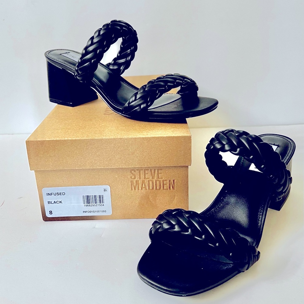 Steve Madden Infused Braided Slide Sandal, black, sz 8
